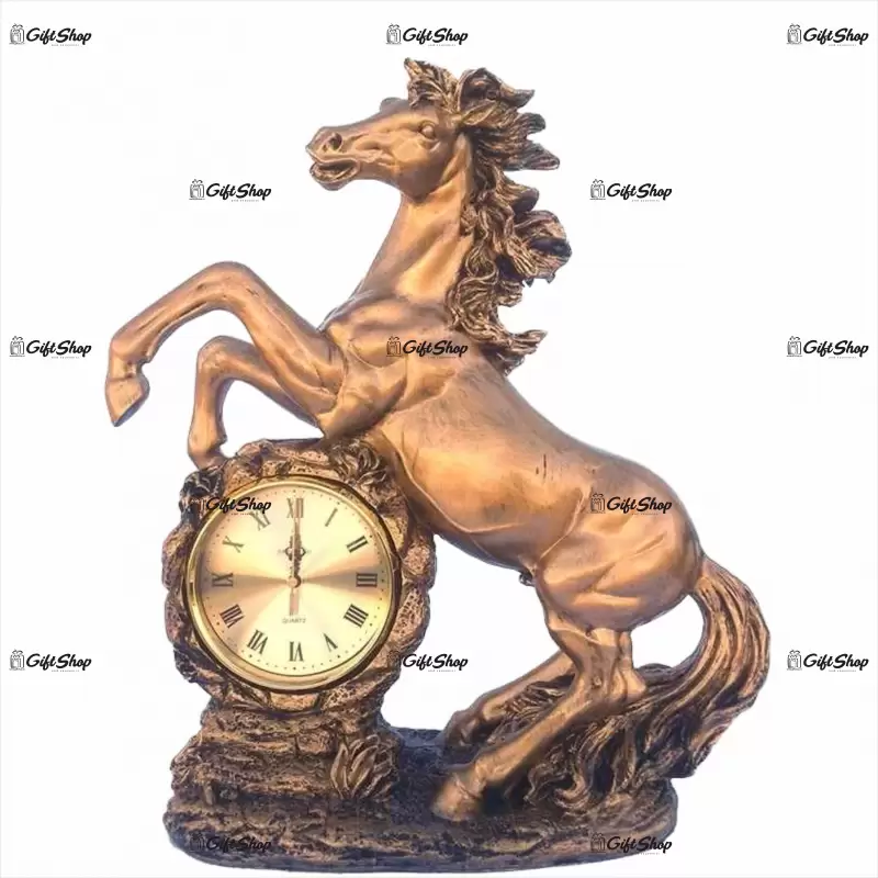 Statueta cal cu ceas bronz, din rasina model b